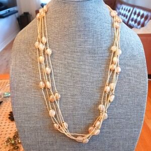 Blush Glass Beaded Necklace and Earrings Set - Pre-loved (27"-28")